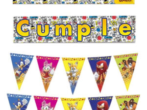 Guirnalda Frase Feliz Cumpleaños + Triángulos / Motivo Sonic