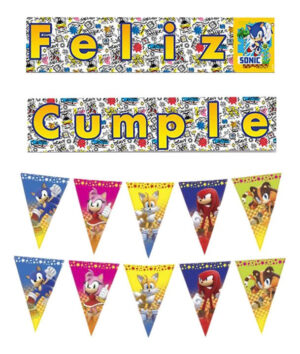 Guirnalda Frase Feliz Cumpleaños + Triángulos / Motivo Sonic
