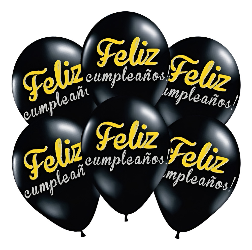 Pack 6 Uds Globos De Látex / Frase Feliz Cumpleaños