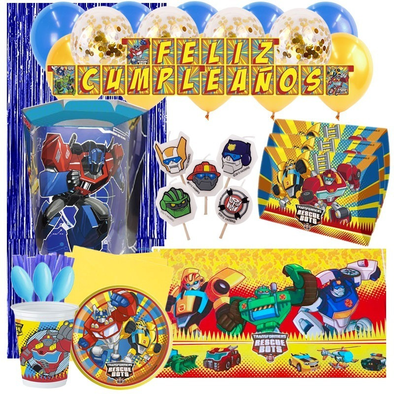 Set Decoración Fiesta + Globos + Piñata Transformers 6 Pers