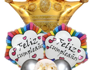 Set De Globos Decoración 6 Uds Corona / Feliz Cumpleaños D-m