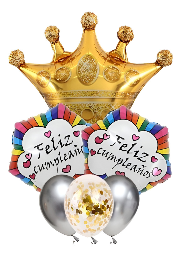 Set De Globos Decoración 6 Uds Corona / Feliz Cumpleaños D-m