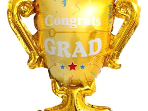 Globo Metálico Silueta De Copa Frase Congrats Grad