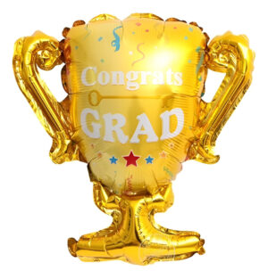 Globo Metálico Silueta De Copa Frase Congrats Grad