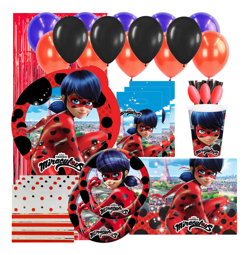 Set Decoración Fiesta + Globos + Piñata / Miraculous Ladybug