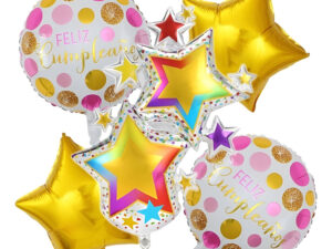Set Globos 5 Uds Feliz Cumpleaños Estrellas + Circulos