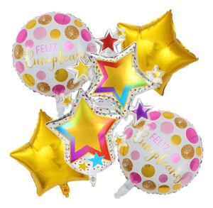 Set Globos 5 Uds Feliz Cumpleaños Estrellas + Circulos
