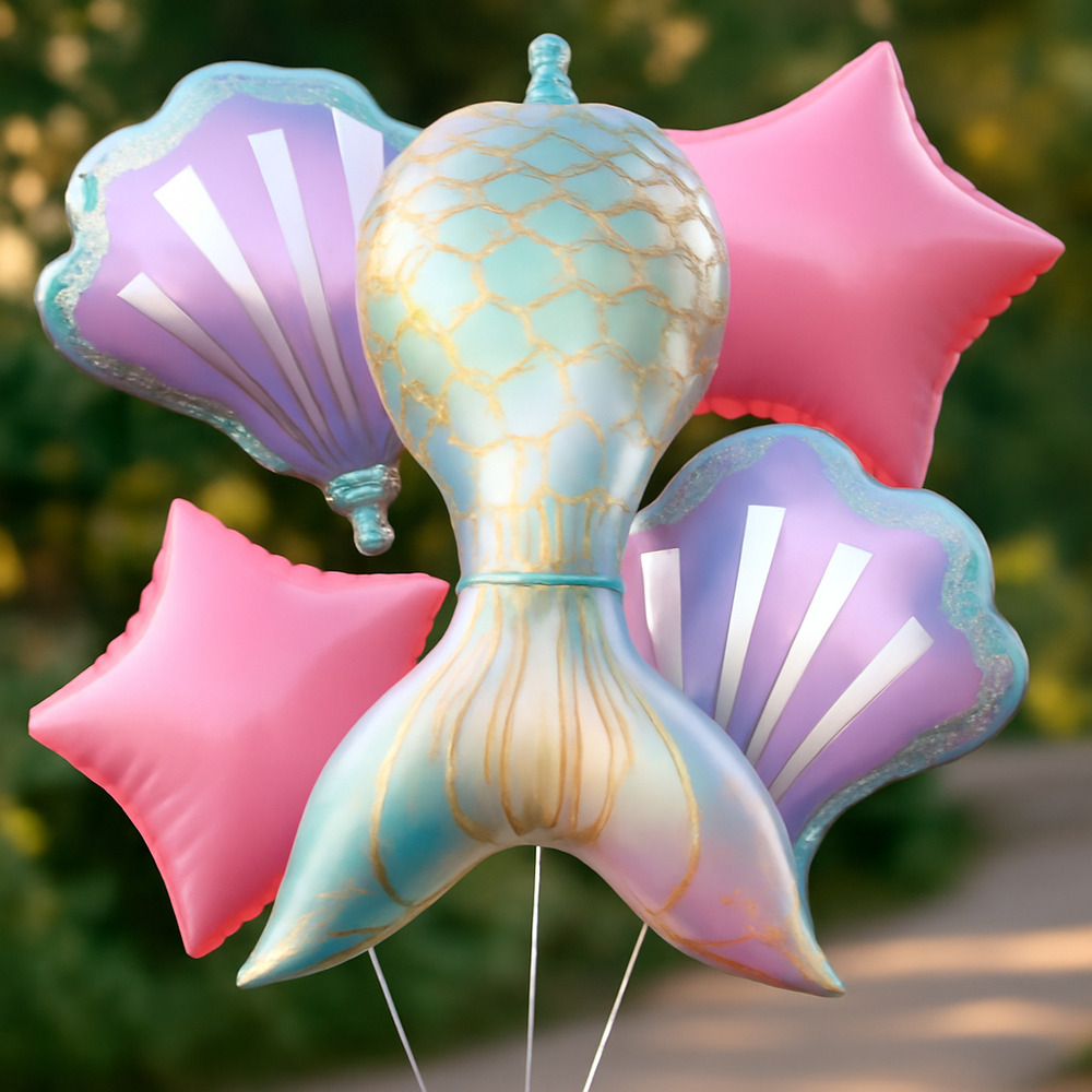 Set De Globos Decoración 5 Uds Motivo Océano Cola Sirena - Imagen 4