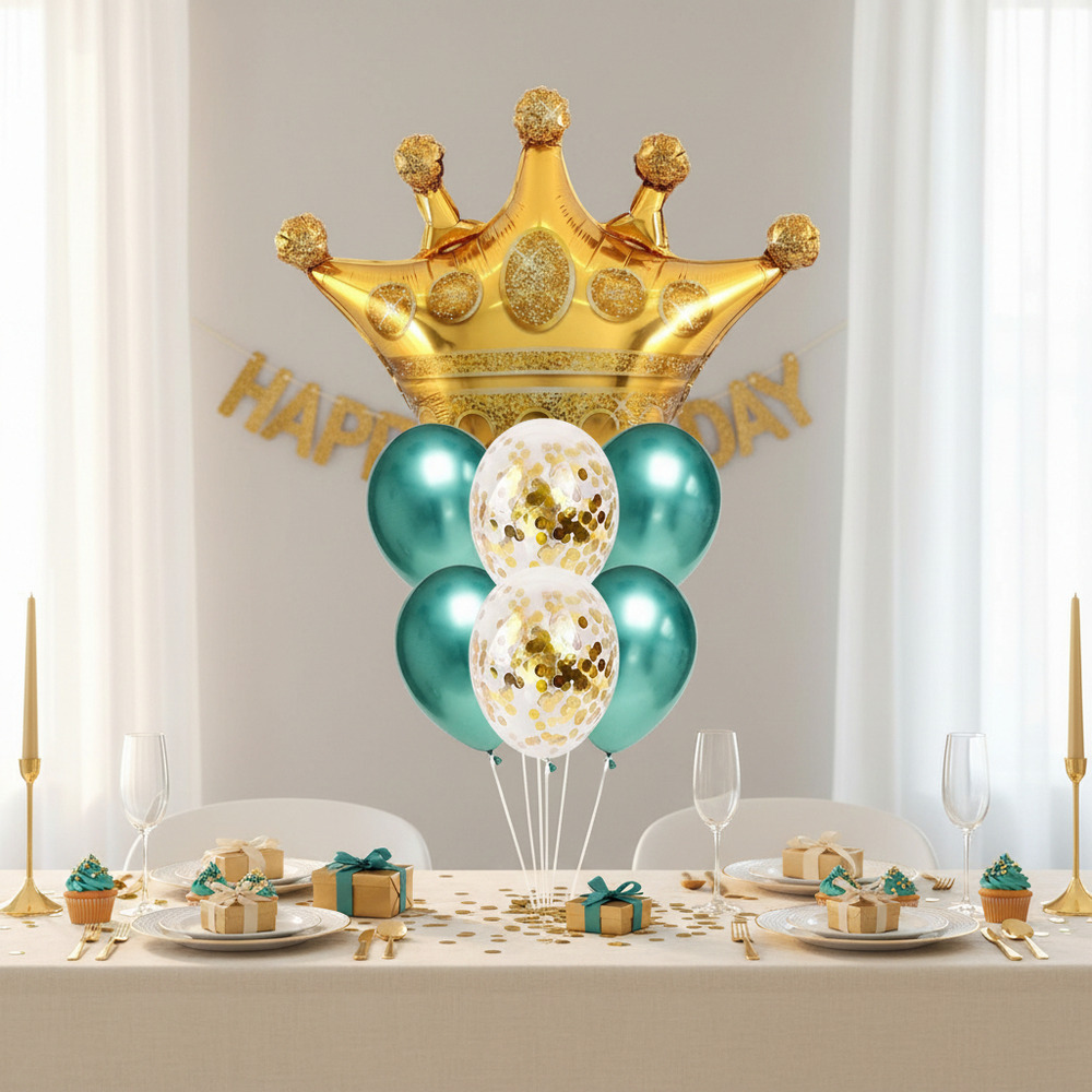 Set De Globos Decoración 7 Uds Corona + Globos Látex Cromado - Imagen 13