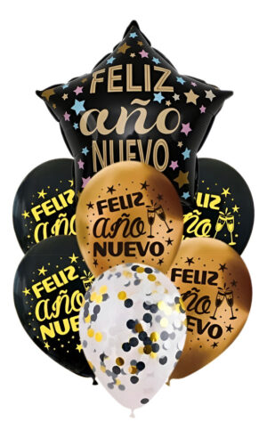 Set Globos Decoración 7 Uds Feliz Año Nuevo Látex + Estrella