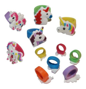 Pack 6 Uds Anillos De Goma Diseño Unicornio