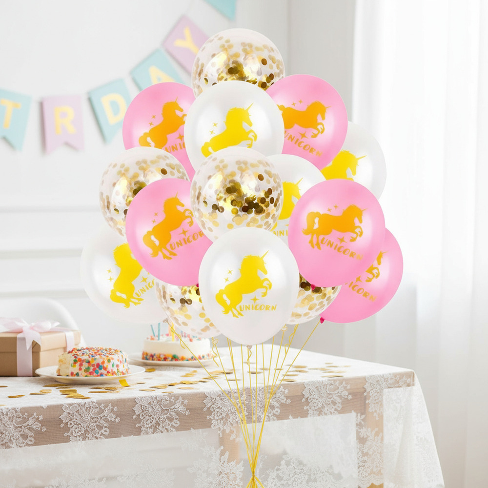 Set Globos Decoración 15 Uds Globos Látex Confeti Unicornio - Imagen 2