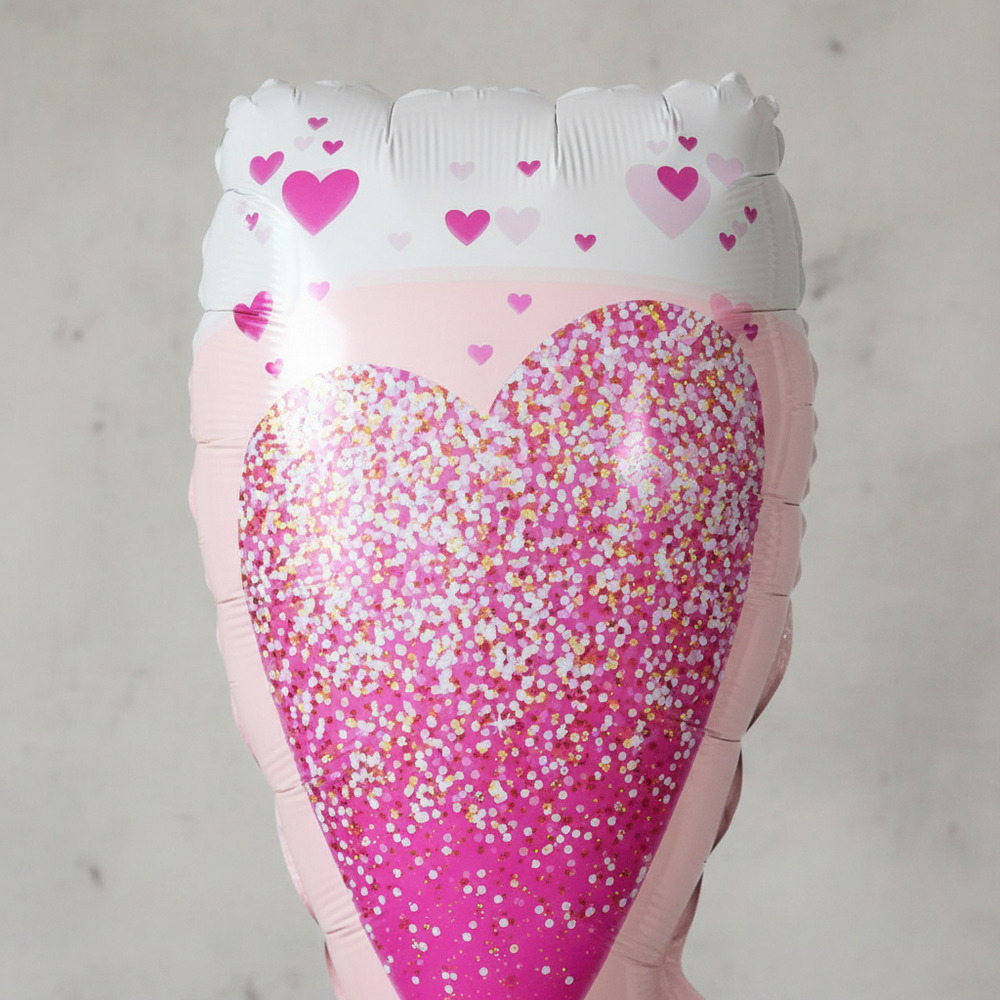 Globo Metálico Para Decoración Diseño Copa Champagne Corazón - Imagen 3