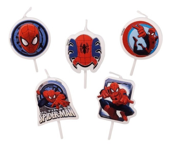Vela Para Decoración De Torta Motivo Spiderman 5 Uds