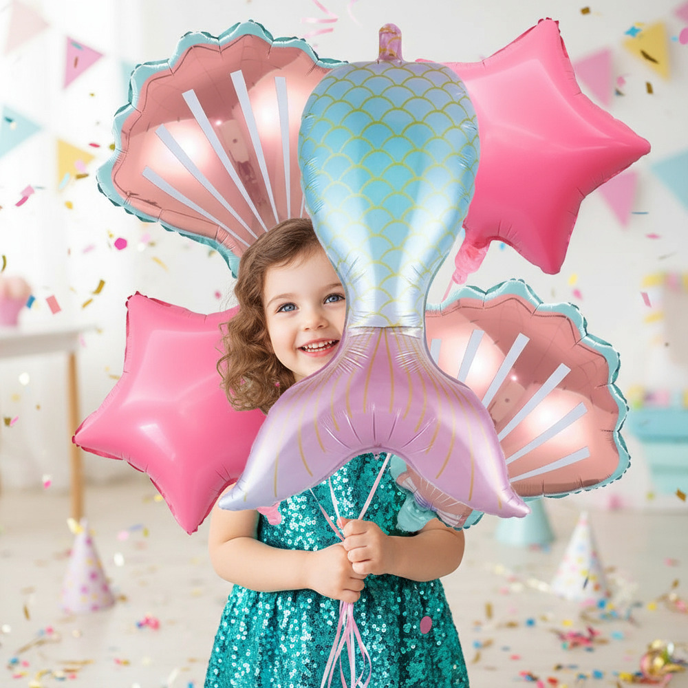 Set De Globos Decoración 5 Uds Motivo Océano Cola Sirena - Imagen 7