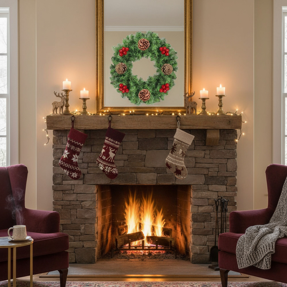 Corona Navidad / Decoración Navideña + Bayas / Piñas / 40 Cm - Imagen 3