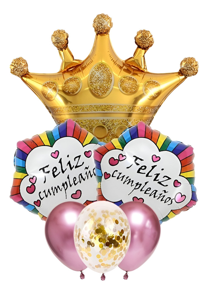 Set De Globos Decoración 6 Uds Corona / Feliz Cumpleaños D-m - Imagen 2