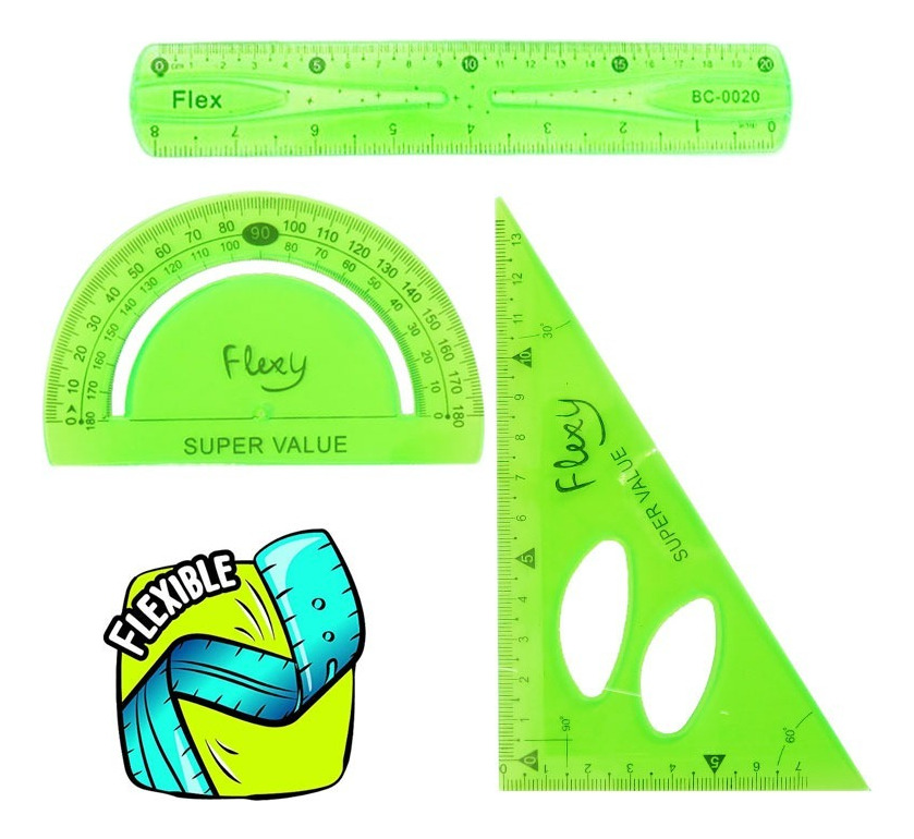 Set 3uds Geometria / Regla Flexible / Escuadra / Transport - Imagen 2