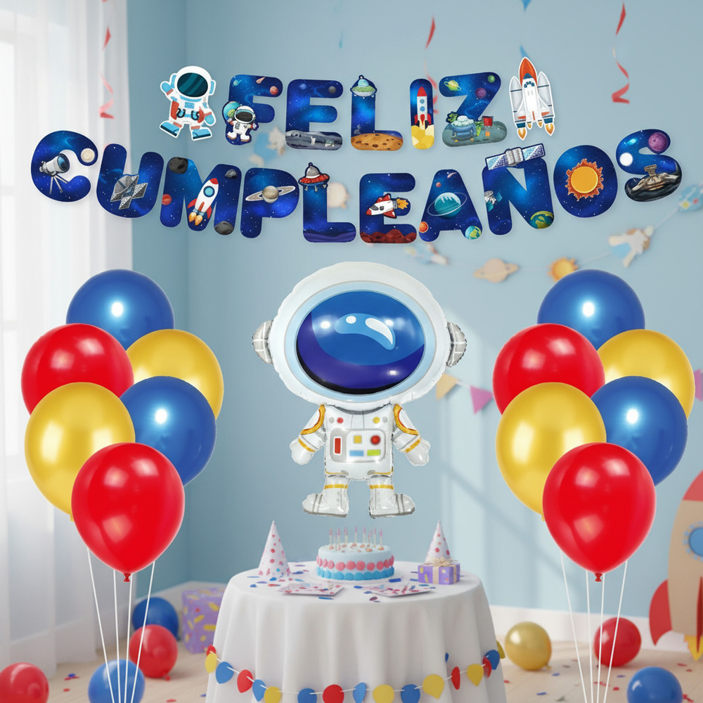 Set Globos Decoración 13 Uds Motivo Astronauta + Guirnalda - Imagen 3