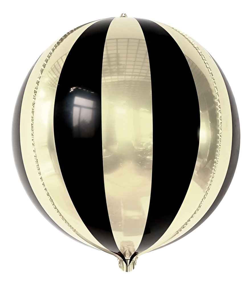 Globo Metálico Esfera Color Plateado / Negro / Efecto 4 D