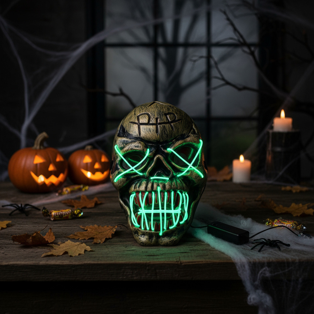 Mascaras Para Tu Disfraz Halloween Con Luz Calavera Dorada - Imagen 2