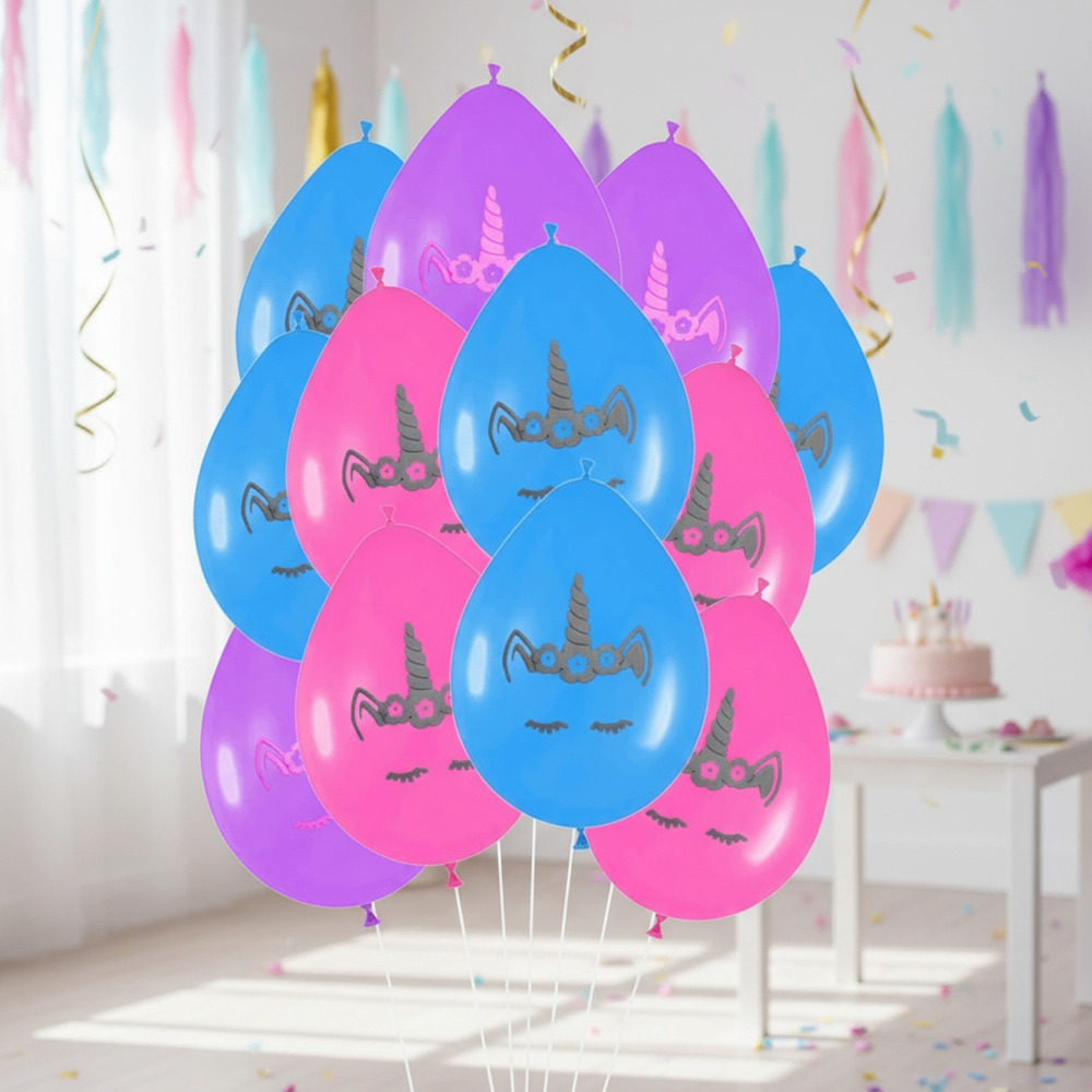 Set Globos Decoración 12uds Globos Látex Motivo Unicornio R9 - Imagen 2