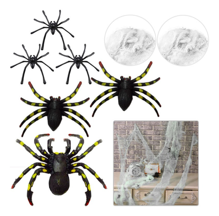 Telaraña + 6 Arañas / Decoración Fiesta Halloween 20g - Imagen 4