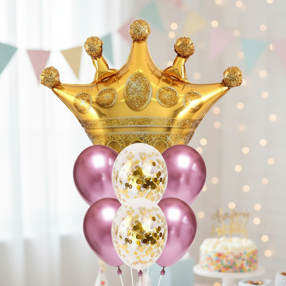 Set De Globos Decoración 7 Uds Corona + Globos Látex Cromado - Imagen 5