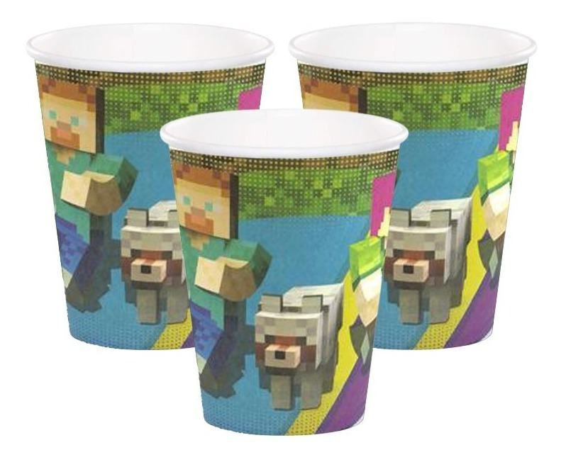 Pack 6 Uds Vaso De Cartón Con Diseño Minecraft