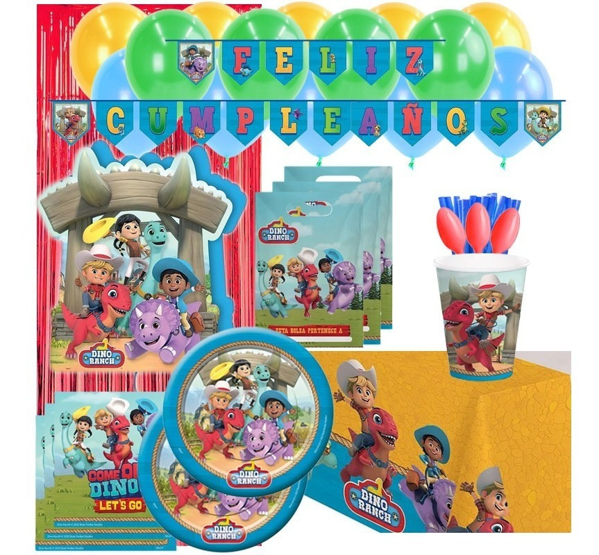 Set De Cumpleaños + Globos + Piñata / Dino Ranch 6 Personas