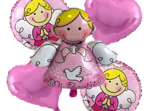Set De Globos Decoración 5 Uds Mi Bautizo / Color Rosa