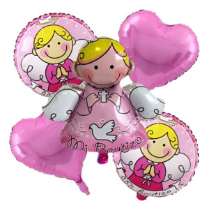 Set De Globos Decoración 5 Uds Mi Bautizo / Color Rosa
