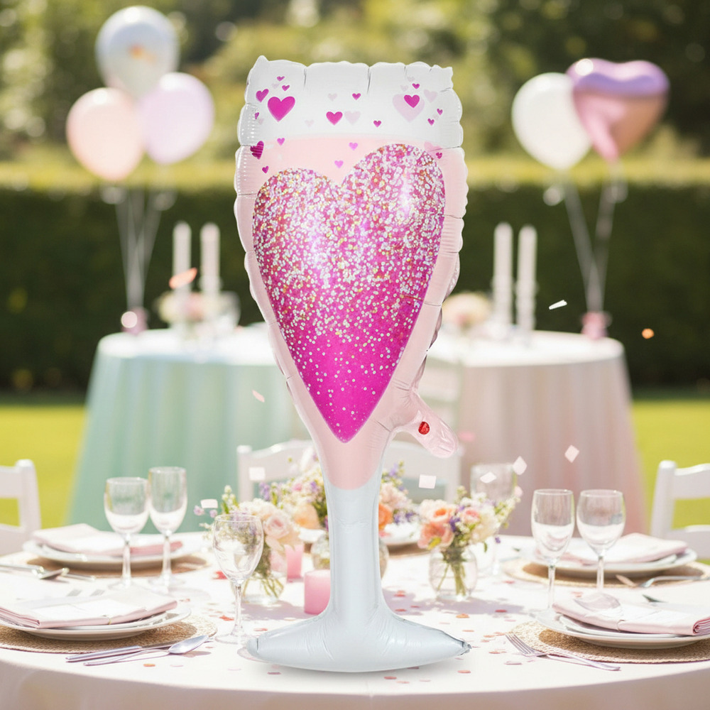 Globo Metálico Para Decoración Diseño Copa Champagne Corazón - Imagen 2