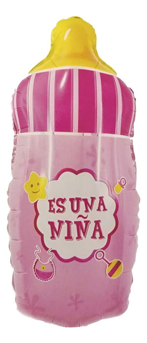 Globo Metálico Silueta Biberón / Frase Es Una Niña / Baby