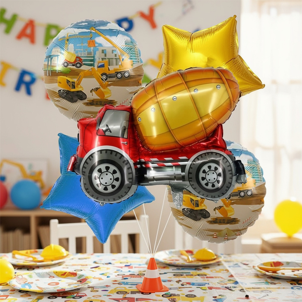Set De Globos Decoración 5 Uds Motivo Camión De Construcción - Imagen 8