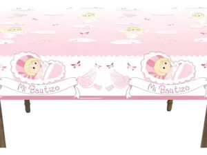 Mantel Plástico Decoración Rectangular Motivo Mi Bautizo