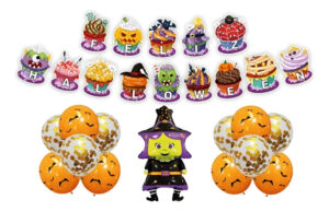 Set De Globos Decoración 13 Uds Motivo Halloween + Guirnalda