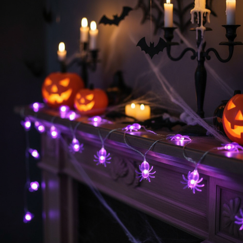 Guirnalda Con Luces 10 Uds Forma Arañas / Halloween - Imagen 4