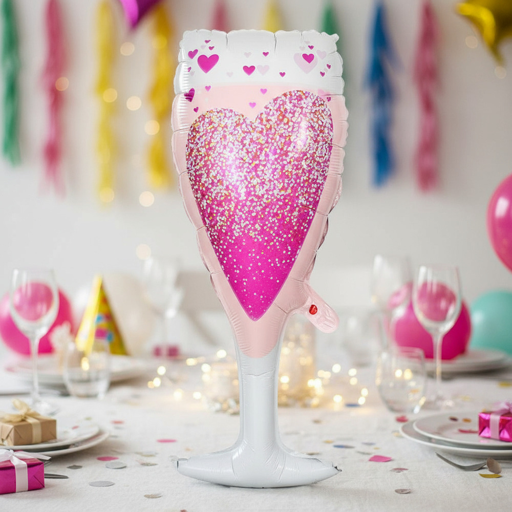 Globo Metálico Para Decoración Diseño Copa Champagne Corazón - Imagen 4