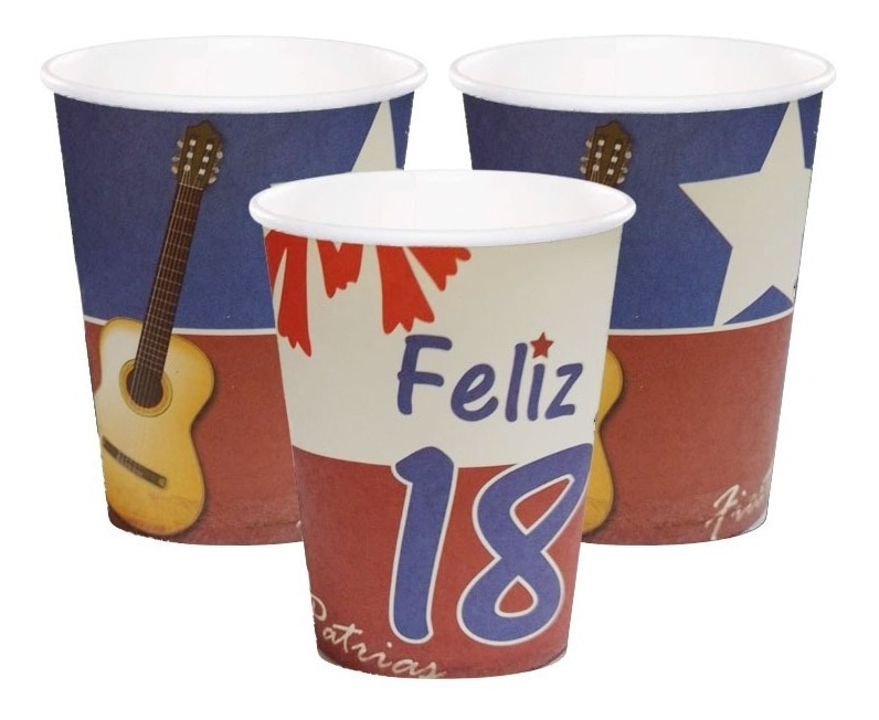 Pack 10 Uds Vaso De Cartón Con Diseño Fiestas Patrias