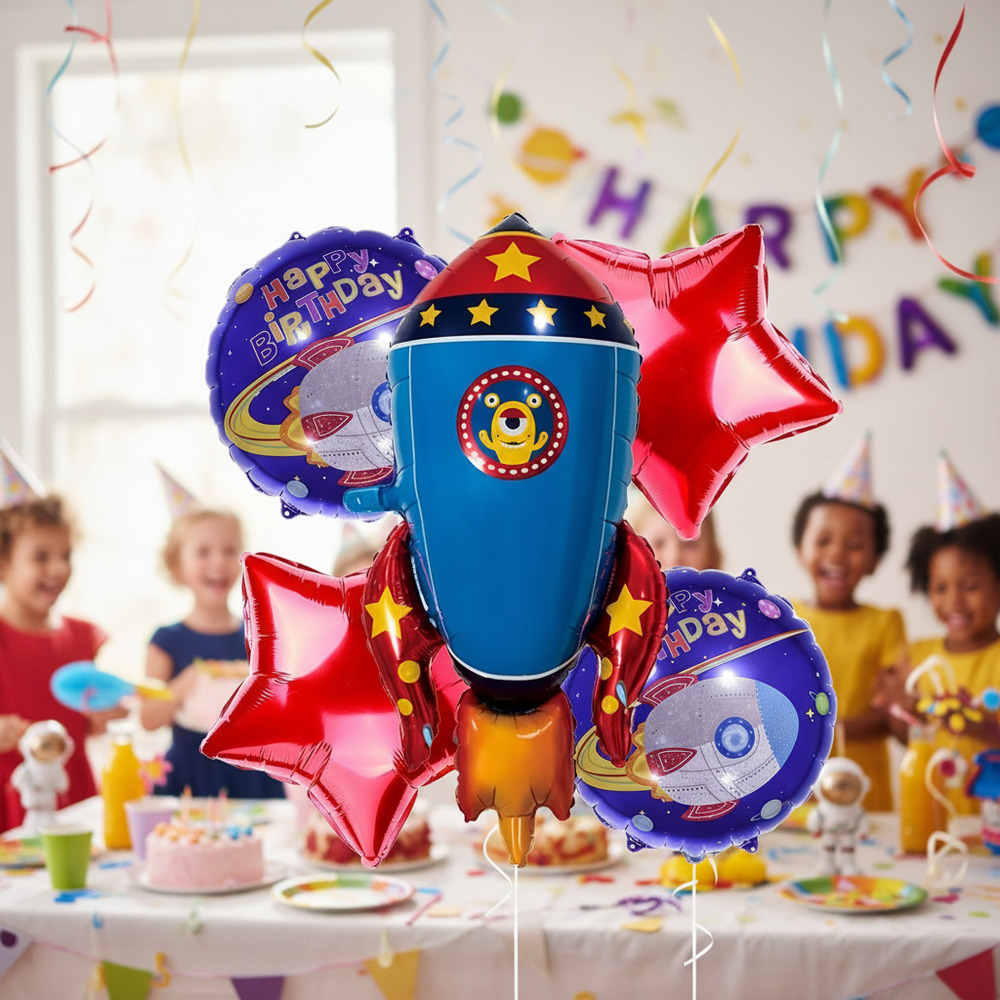 Set De Globos Decoración 5 Uds Cohete Espacial + Estrellas - Imagen 3
