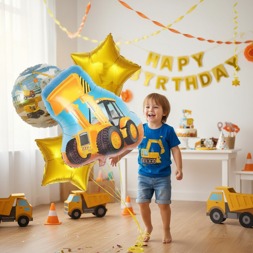 Set De Globos Decoración 5 Uds Motivo Camión De Construcción - Imagen 4