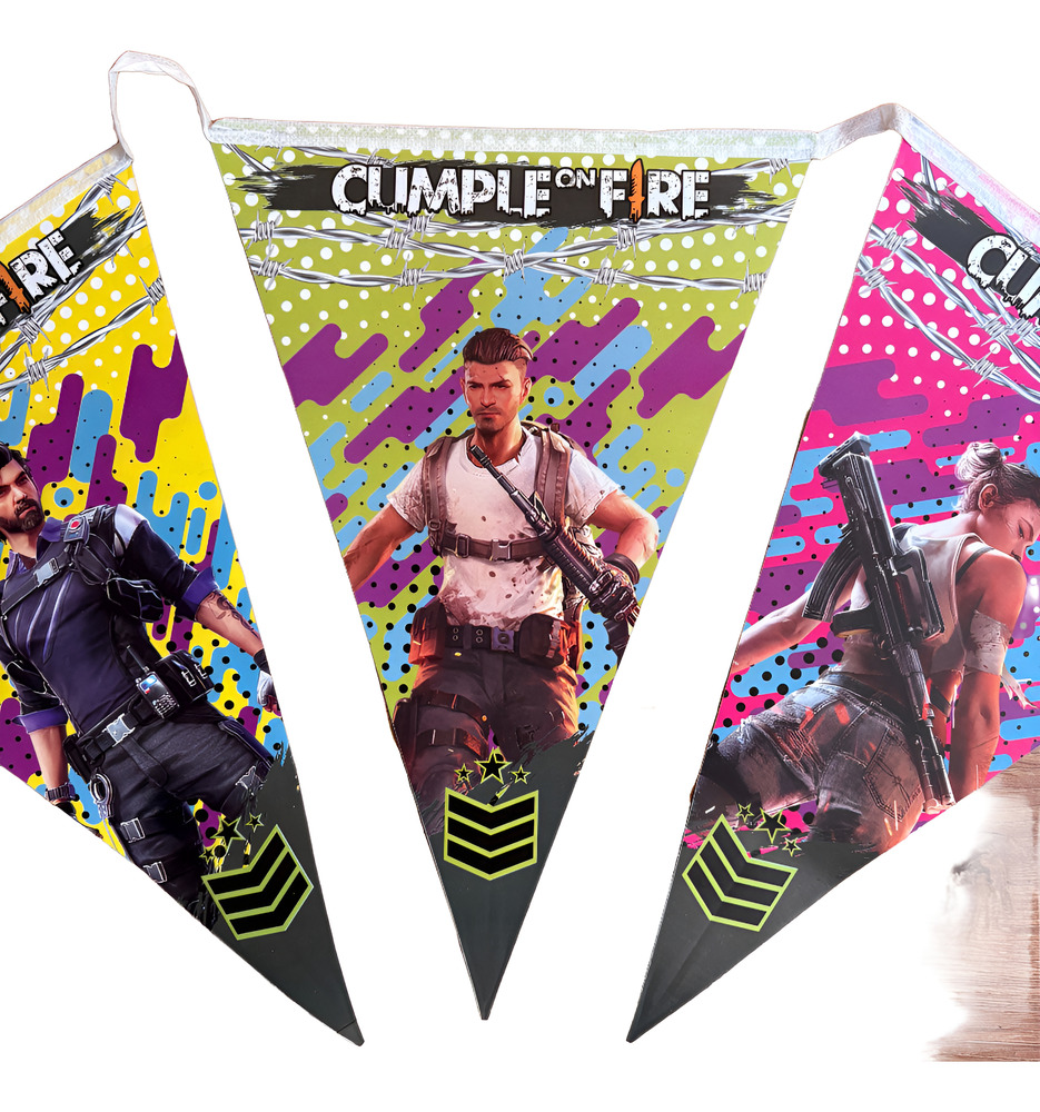Guirnalda Free Fire Cumple On Fire, Ecológica