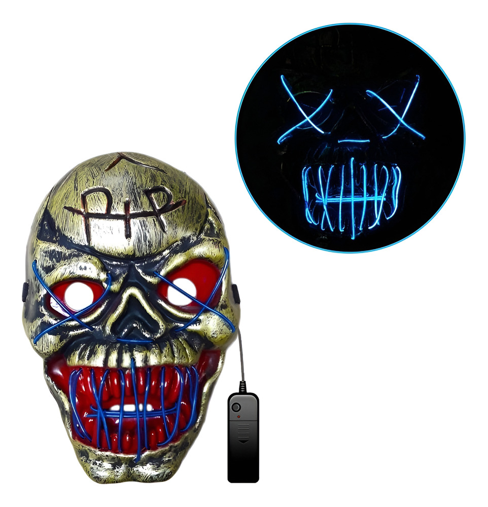Mascaras Para Tu Disfraz Halloween Con Luz Calavera Dorada - Imagen 7