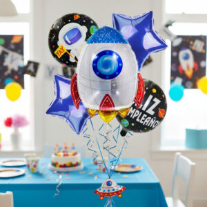 Set De Globos Decoración 5 Uds Nave Cohete + Estrellas